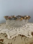 Lovely Antique Large Berry Bowl With Gold Rim And Heart Thumbprint Design. Fixed Price $30.00.