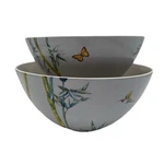 2 L'objet Porcelain Bamboo Blue Nesting Bowls 9.5" 8" Hummingbird Butterfly Mcm. Fixed Price $128.00.
