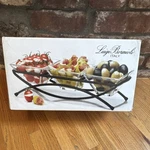 Luigi Bormioli Italy Clear Glass Square Four-piece Bowl Set With Carrier. Fixed Price $25.00.