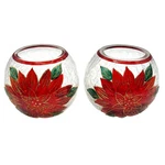 Nicole Crackle Glass Poinsettia Tealight Holder Bowl Gold Glitter Trim Of 2. Fixed Price $13.95.