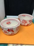 Pair Ciroa Microwave Me Red & White Floral Bowls W/ Vented Lid 7. Fixed Price $16.95.