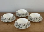 Set 4 Wedgwood Strawberry Hill Bone China Cream Soup Bowls + Underplates Excllnt. Fixed Price $38.40.