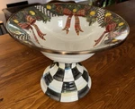 Mackenzie-childs Check Evergreen Christmas Holiday Pedestal Compote Bowl. Fixed Price $165.00.
