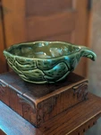 Ashland Green Leaf-shaped Ceramic Bowl W/ Pour Spout Glossy Nature Pattern. Fixed Price $9.95.
