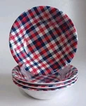 Certified International Patriotic Plaid 4 Piece Melamine Bowl Set 7.5", New. Fixed Price $34.00.