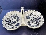 Vintage Blue Danube Divided Loop Handle Twin Relish Dish Ribbon Patent No 99183. Fixed Price $19.99.