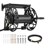 Aluminum-port Wall Mounted Hose Reel: 135FT 5/8", Q235 Steel, Wide Top Tray. Fixed Price $118.36.