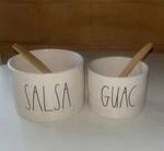 Rae Dunn Guac & Salsa Kitchen Bowl Dip Set With 2 Bamboo Spoons Very Good. Fixed Price $11.77.