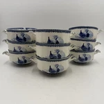 Set Of 9 William James Farm Yard Blue & White Rooster Soup Bowls With Handles. Fixed Price $135.46.
