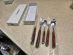Nob Capdeco 5 Piece Silverware Set Galaxie Wood. Fixed Price $180.00.