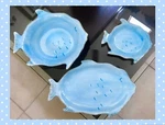 3PC Ambiance By The Sea Blue Fish Serving Dish Salad Bowl Set. Fixed Price $33.00.