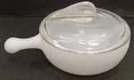 Vintage Mid Century Glasbake J-314 White Soup Chili Bowl With Handle & Lid. Fixed Price $14.99.