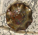 Dugan Cherries Carnival Glass Bowl 8 Ruffle Small Iridescent 6.5"/NUT Dish. Fixed Price $14.80.
