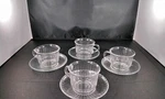Vintage Set 4 Arcoroc France Clear Glass Vertical Tea Coffee Cups& Saucers. Fixed Price $15.00.