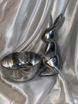 Easter Bunny W/ Attached Bowl Shiny Silver Finish Aluminum 7" Crate & Barrel. Fixed Price $20.00.
