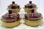 Terra Cotta Earthware Bean Pots W/lids Set Of Bon Pour Micro Ondes. #2043. Fixed Price $24.95.