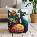 Personalized Colorful Peacock Laundry Hamper Artistic Basket Gift. Fixed Price $95.87.