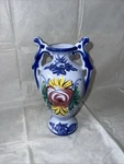 Portugal Painted Vase 9 Tall Floral With Double Handles Ceramic. Fixed Price $15.00.