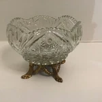 Vintage Chrystal Pedestal Candy Dish, Ornate Metal Composite. Fixed Price $35.00.