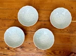 Asian Porcelain Coupe Cereal Blue-green Celadon Peony Bowls Set Of 4. Fixed Price $65.00.