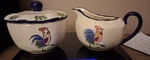 Cracker Barrel French Country Farmhouse Rooster Creamer & Covered Sugar Bowl Set. Fixed Price $9.00.