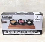 3 Pc Porcelain Sauce Bowls With Bamboo Tray- Appetit Oven Table-new. Fixed Price $11.00.