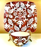 Winston Porter 12 Pc Set Dinnerware Fleur-de-lis Burgwhite Square Plates, Bowls. Fixed Price $295.00.