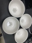 Set 4 Royal Norfolk 3 Cup White Silver Snowflake Cereal/soup Bowl 5.5 Not Used. Fixed Price $24.99.