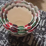 Old Time Pottery Hand Painted Ceramic Snowman Christmas Bowl Set, 3-PIECE. Fixed Price $15.30.