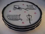 Wellsville Restaurant Ware Surrey 3 Dinner Plates Carriage Usa Retro Vintage. Fixed Price $39.95.