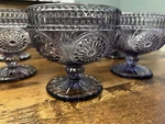 Set Of 8 Vintage Style Purple Embossed Glass Footed Dessert Bowls Gorgeous!. Fixed Price $59.99.