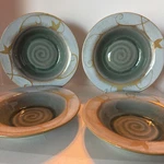 Gibson Elite Spiral Embossed Pasta Salad Bowls Blue Tan Set Of 4. Fixed Price $35.99.