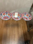 Artisan Deluxe Red Spanish Mosaic Melamine Triple Condiment Snack Bowls 14.5. Fixed Price $19.99.