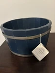 Rare Pottery Barn Wood Bucket Catchall Bowl Blue 11" X 5.5 Barrel Style Decor. Fixed Price $79.99.