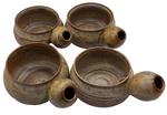 Set Of 4 Signed Studio Art Pottery Soup Bowls Hand Thrown Drip Glaze Stoneware. Fixed Price $89.99.