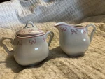 Vista Alegre Portugal Creamer Sugar Bowl Ema 39 Pink Ribbon Bows Fine Porcelain. Fixed Price $39.18.