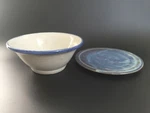 Vintage Studio Pottery Thrown Cereal Bowl + Bread Toast Plate Blue Breakfast Set. Fixed Price $35.00.