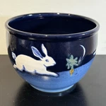 Karen Howell Legend Of The Rabbit Moon Cobalt Blue Pottery Bowl 6 By 5. Fixed Price $149.99.