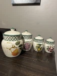 Cornucopia 4 Piece Ceramic Kitchen Canister Set - Raymond Waites Certified Int'l. Fixed Price $85.00.