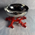 Michael Aram Coral Reef Bowl 6.5" Red Base Silver Stainless Steel Ocean Footed. Fixed Price $90.00.