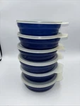 6 Used Navy Blue Tupperware Impressions Cereal 2415B Bowls Seal 2541. Fixed Price $19.95.