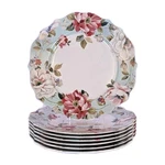 7 Set 222 Fifth Oriana Teal Fine China Floral Plate & Bowl Scalloped Design. Fixed Price $83.99.