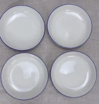 4 Vtg Oneida Classic 7 Shallow Bowls Restaurant Ware White W/ Blue Rim 9901B. Fixed Price $24.00.