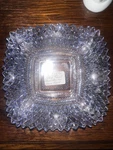 Vtg Blue Indiana Glass Bon Square Bowl Ruffled Edge Diamond Point Euc. Fixed Price $9.00.