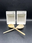 Mud Pie Nuts Crunch Nested Snack Bowl Set With Spoons 5" X 3 1/2" White BB8. Fixed Price $22.00.