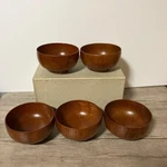 E1 Natural Wood Soup Bowls 5 Piece Set Modern Japanese Style With Box. Fixed Price $131.72.