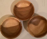 Set Of 3 Brown Wooden Bowls Smooth Finish Round Solid Kitchen Dinnerware. Fixed Price $18.00.