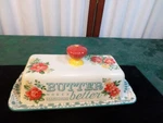 Beautiful Pioneer Woman Stoneware Floral Designed Handled Covered Butter Dish. Fixed Price $15.00.