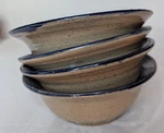 Handmade Studio Pottery Bowl Set 4 Blue Rim Stoneware Rustic Speckled Glaze. Fixed Price $32.00.