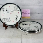 1960'S Wellsville China WLS33 Fade Gray Edge Carriage Lamp Fence 9" Plates Set 4. Fixed Price $42.49.